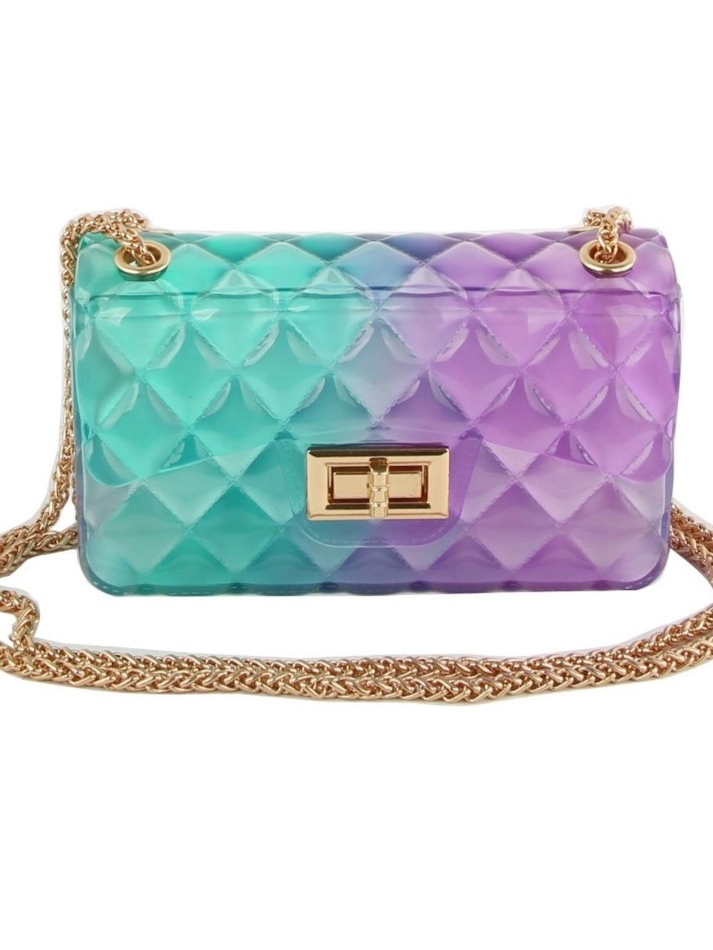 NWT Ombre Quilted Jelly Crossbody Bag with Chain - Purple & Teal